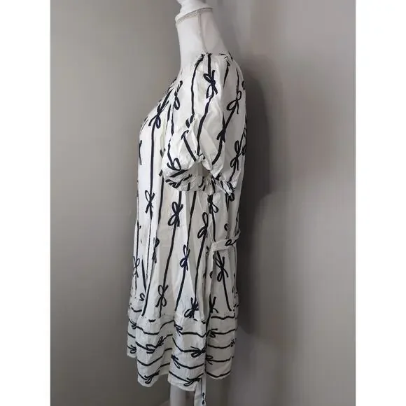 Umgee cottagecore bow print puff sleeve buttonfront dress lg - Picture 3 of 10